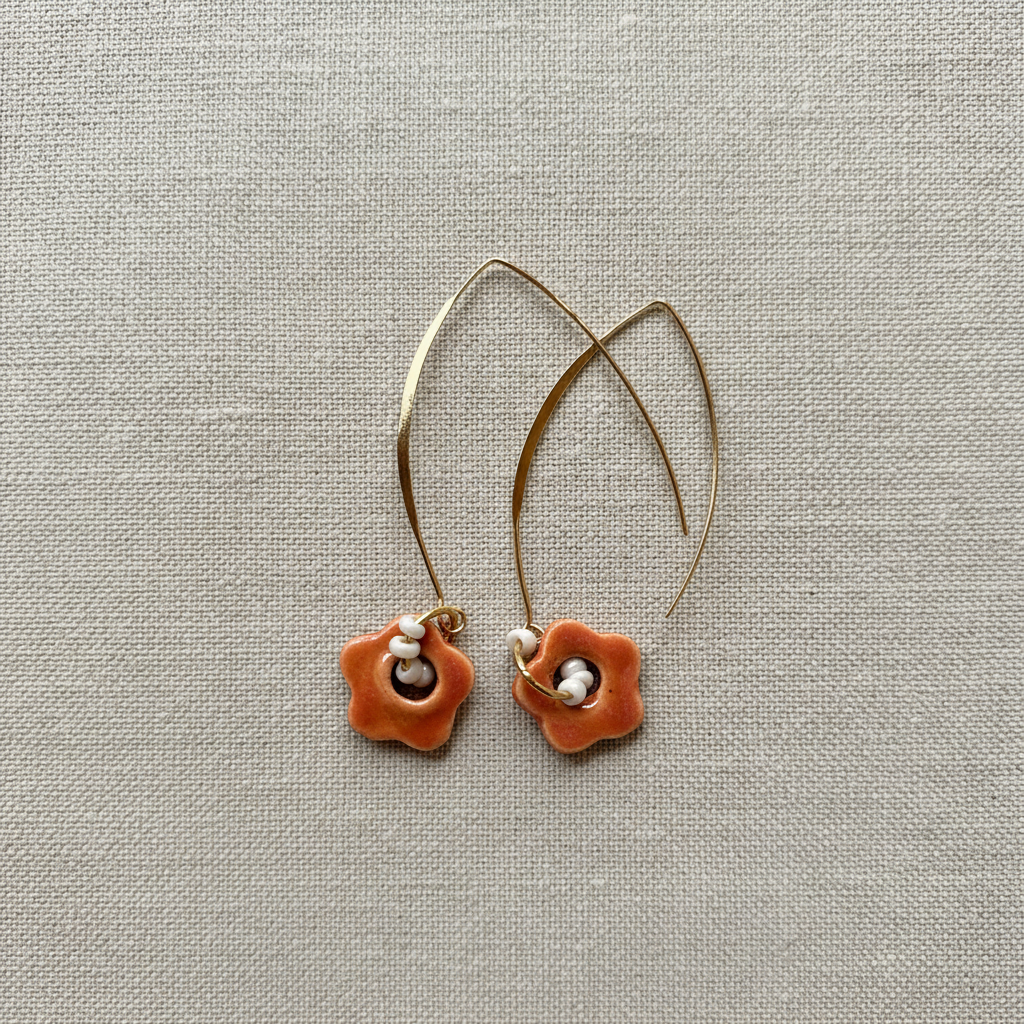 Autumn Rose Earrings on Linen
