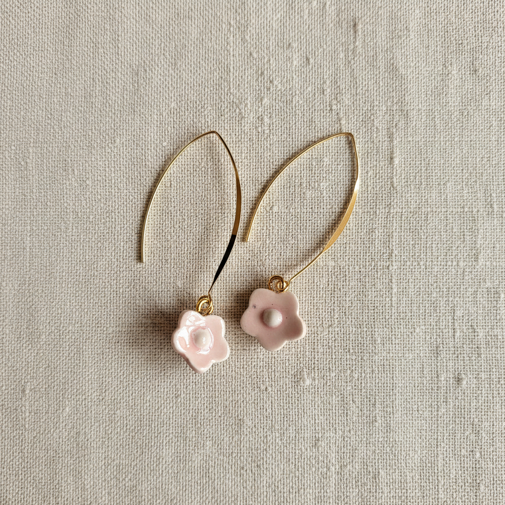 Blush Petal Earrings on Linen
