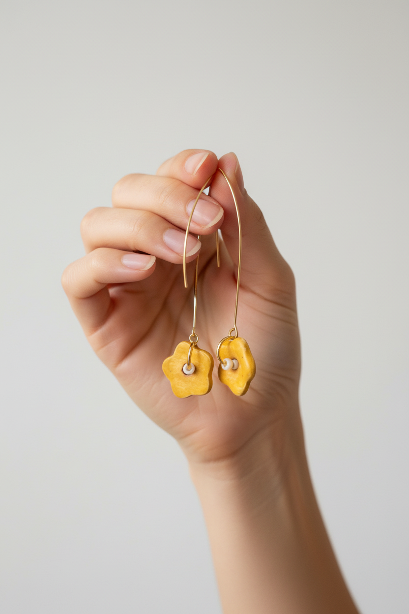 Golden Field Earrings Elegant Hand Display