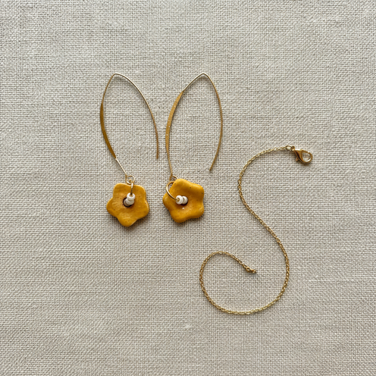 Golden Field Earrings on Linen with Chain